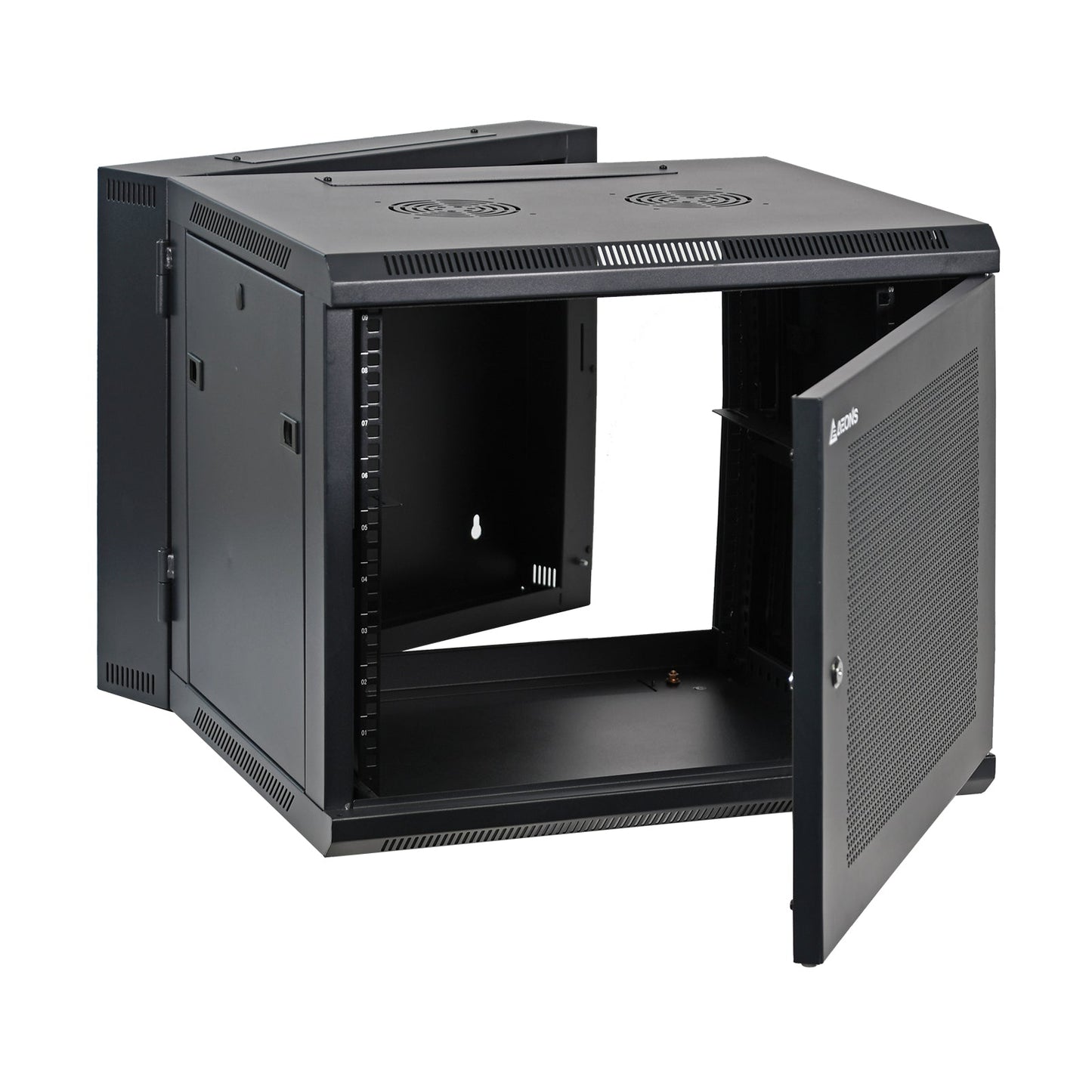 Aeons SB Series 9U Wall-Mount Network Cabinet, Hinged Swing-Out, Mid-Depth, Vented Door