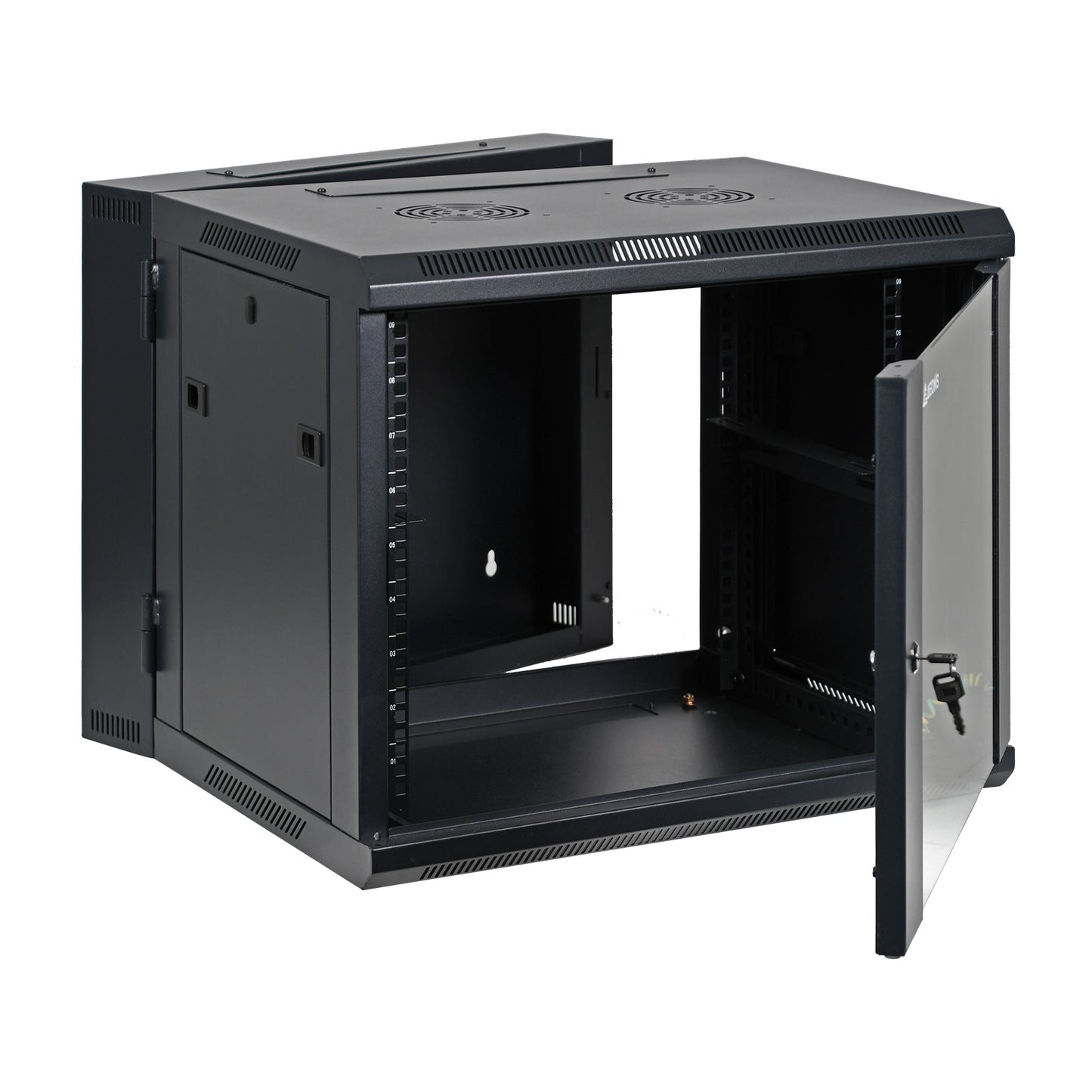 Aeons SB Series 9U Wall-Mount Network Cabinet, Hinged Swing-Out, Switch-Depth, Glass Door