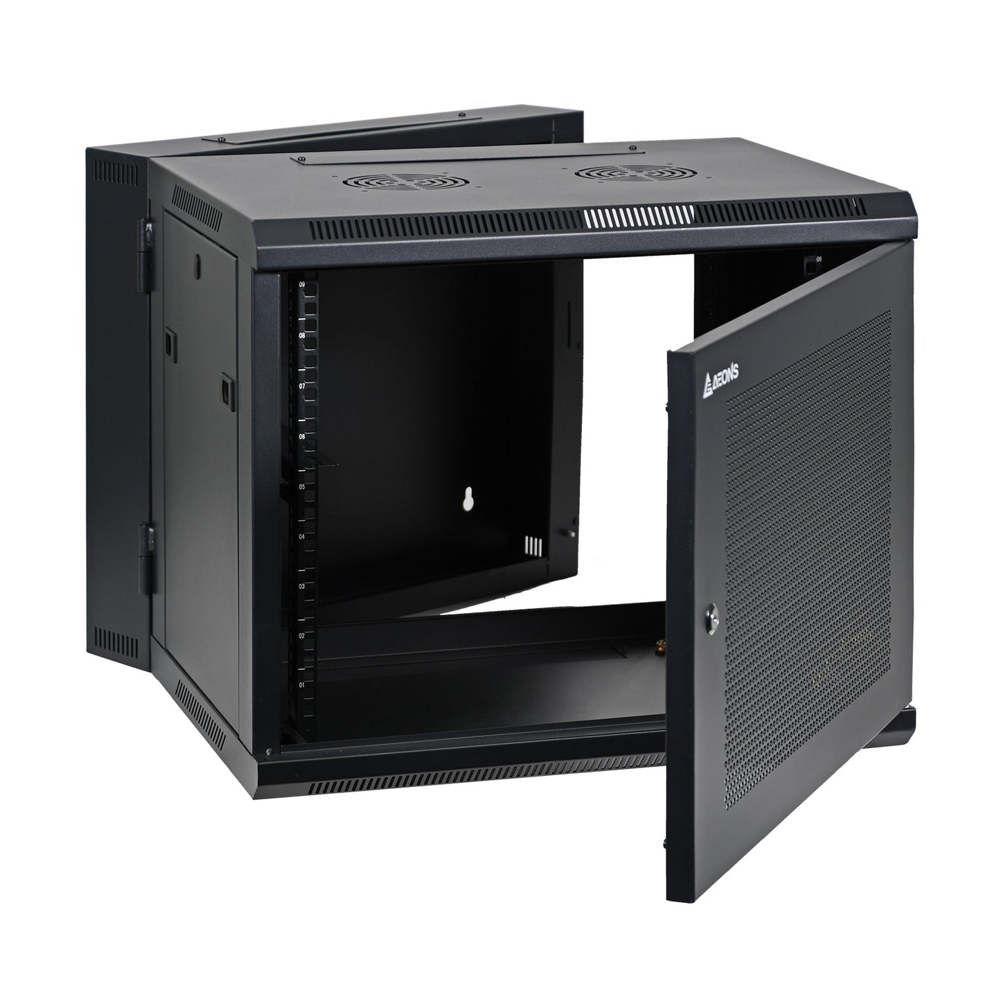 Aeons SB Series 9U Wall-Mount Network Cabinet, Hinged Swing-Out, Switch-Depth, Vented Door