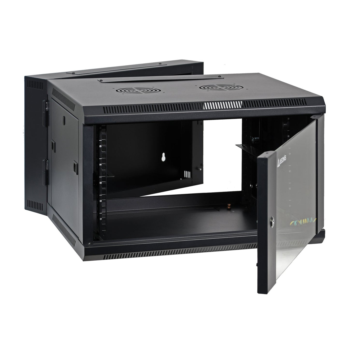 Aeons SB Series 6U Wall-Mount Network Cabinet, Hinged Swing-Out, Mid-Depth, Glass Door