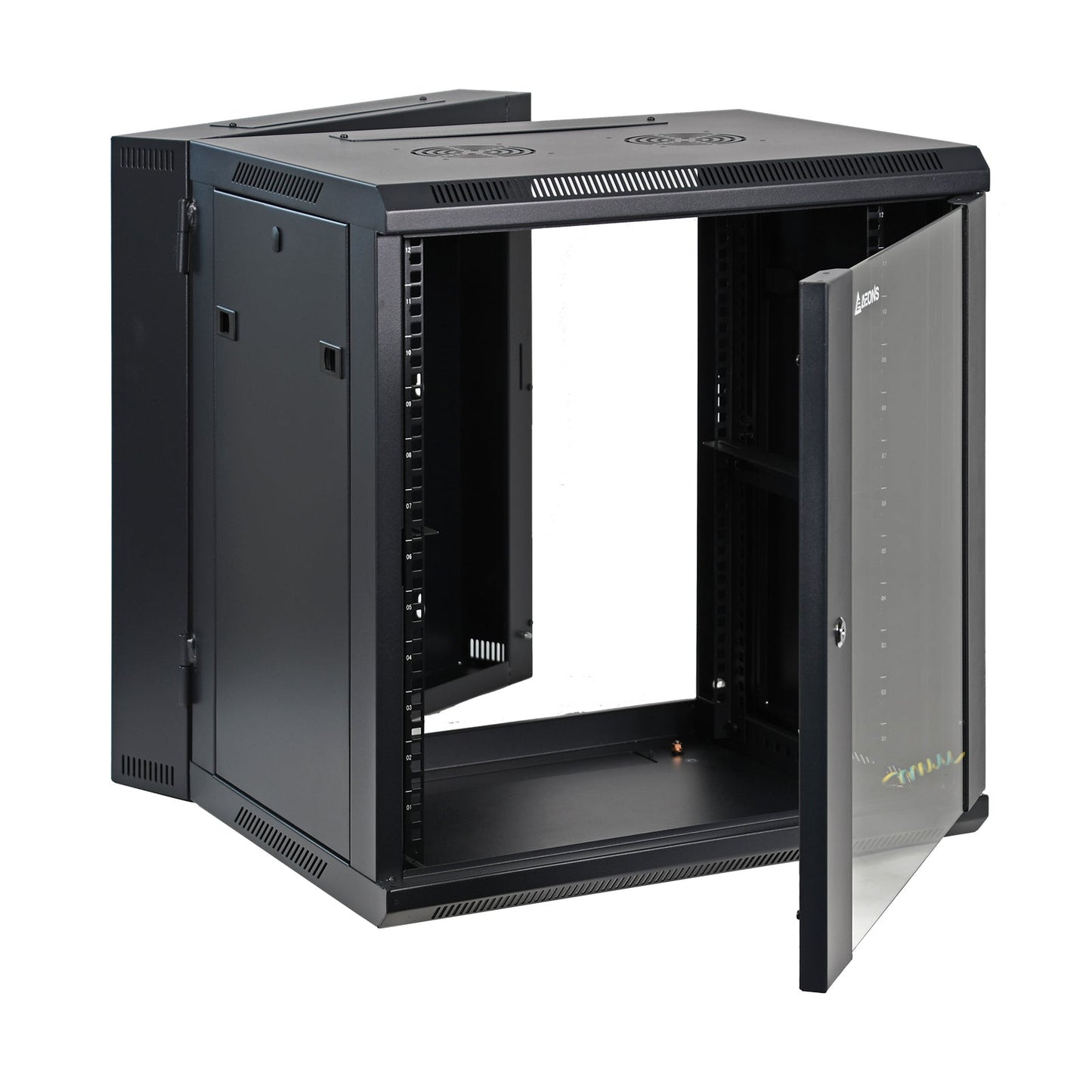 Aeons SB Series 12U Wall-Mount Network Cabinet, Hinged Swing-Out, Switch-Depth, Glass Door