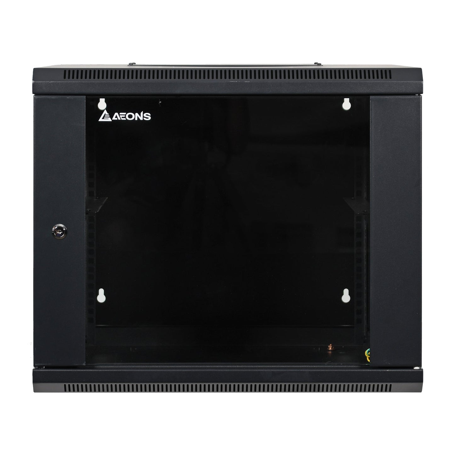 Aeons SB Series 9U Wall-Mount Network Cabinet, Hinged Swing-Out, Mid-Depth, Glass Door
