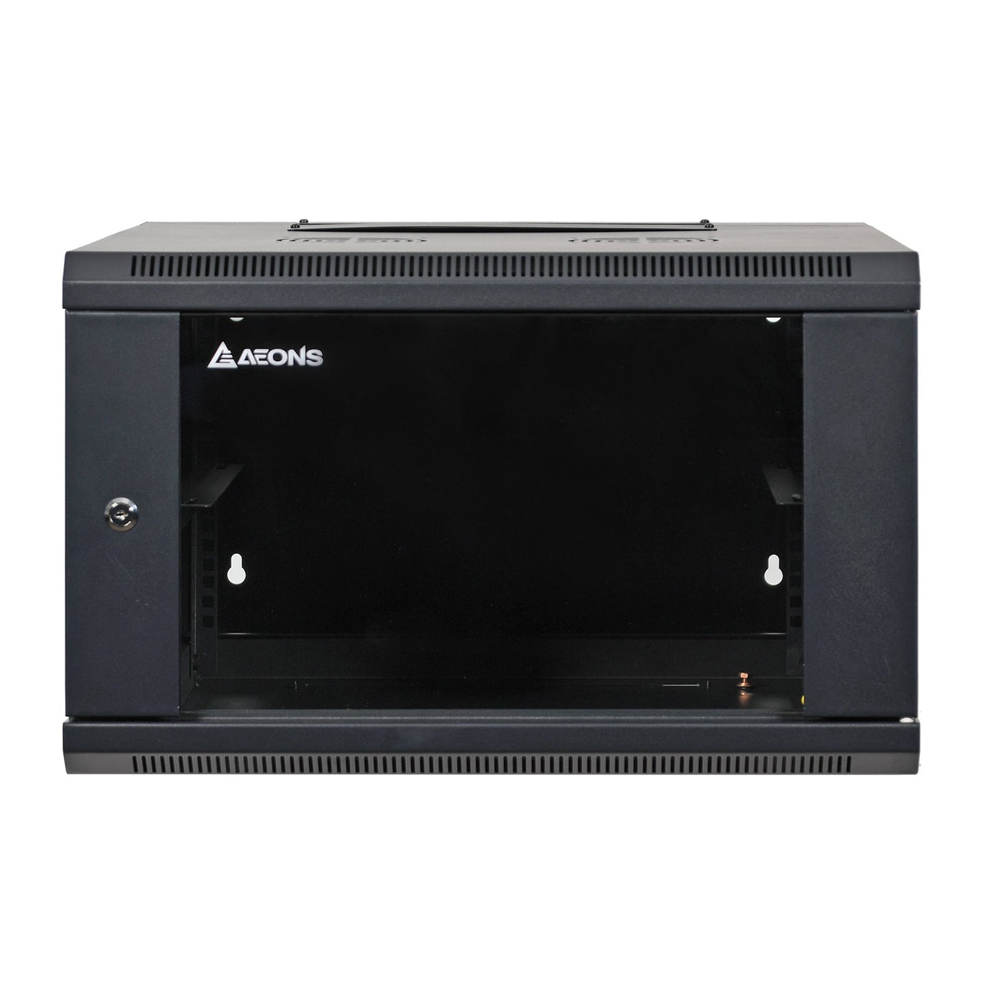 Aeons SB Series 6U Wall-Mount Network Cabinet, Hinged Swing-Out, Mid-Depth, Glass Door