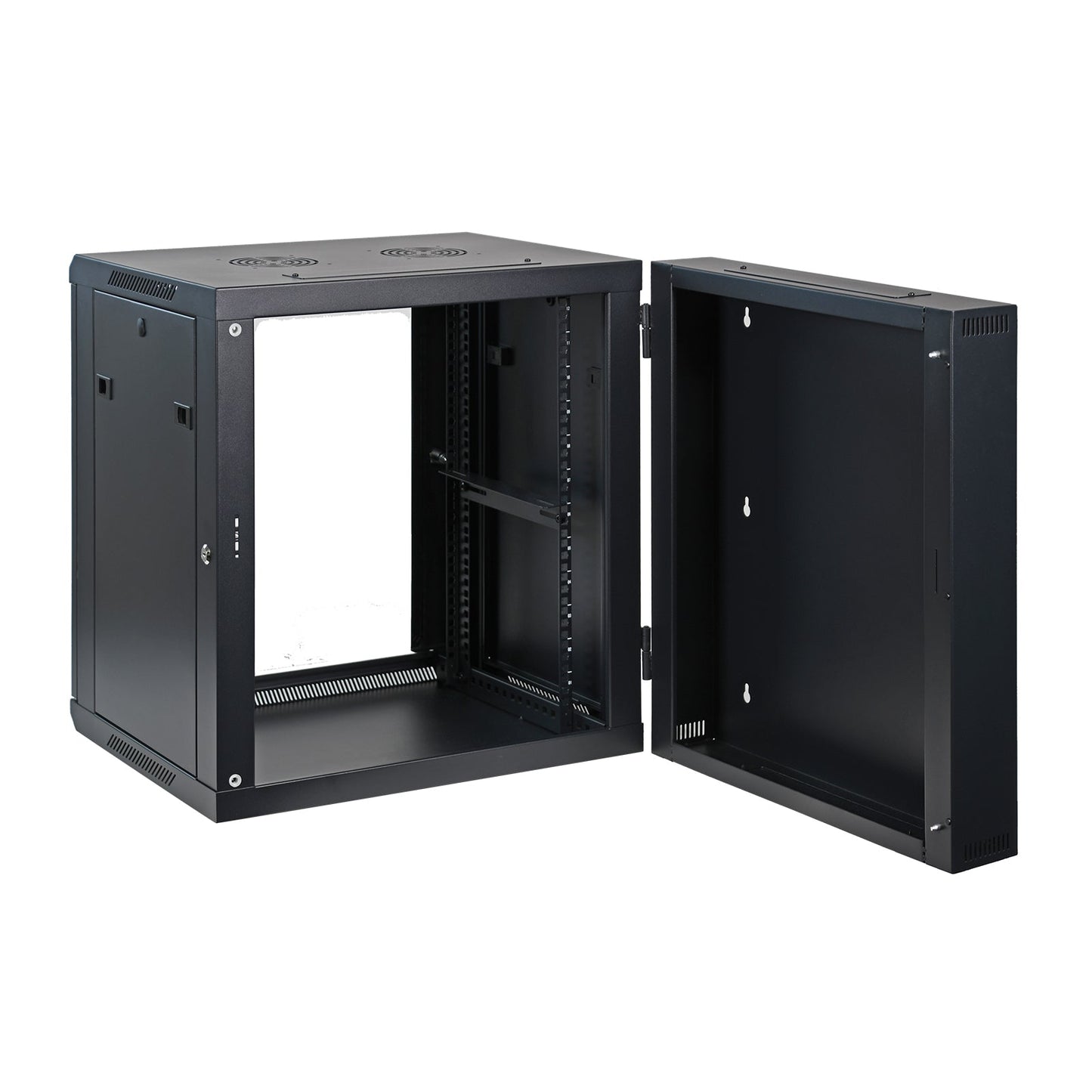 Aeons SB Series 12U Wall-Mount Network Cabinet, Hinged Swing-Out, Switch-Depth, Glass Door