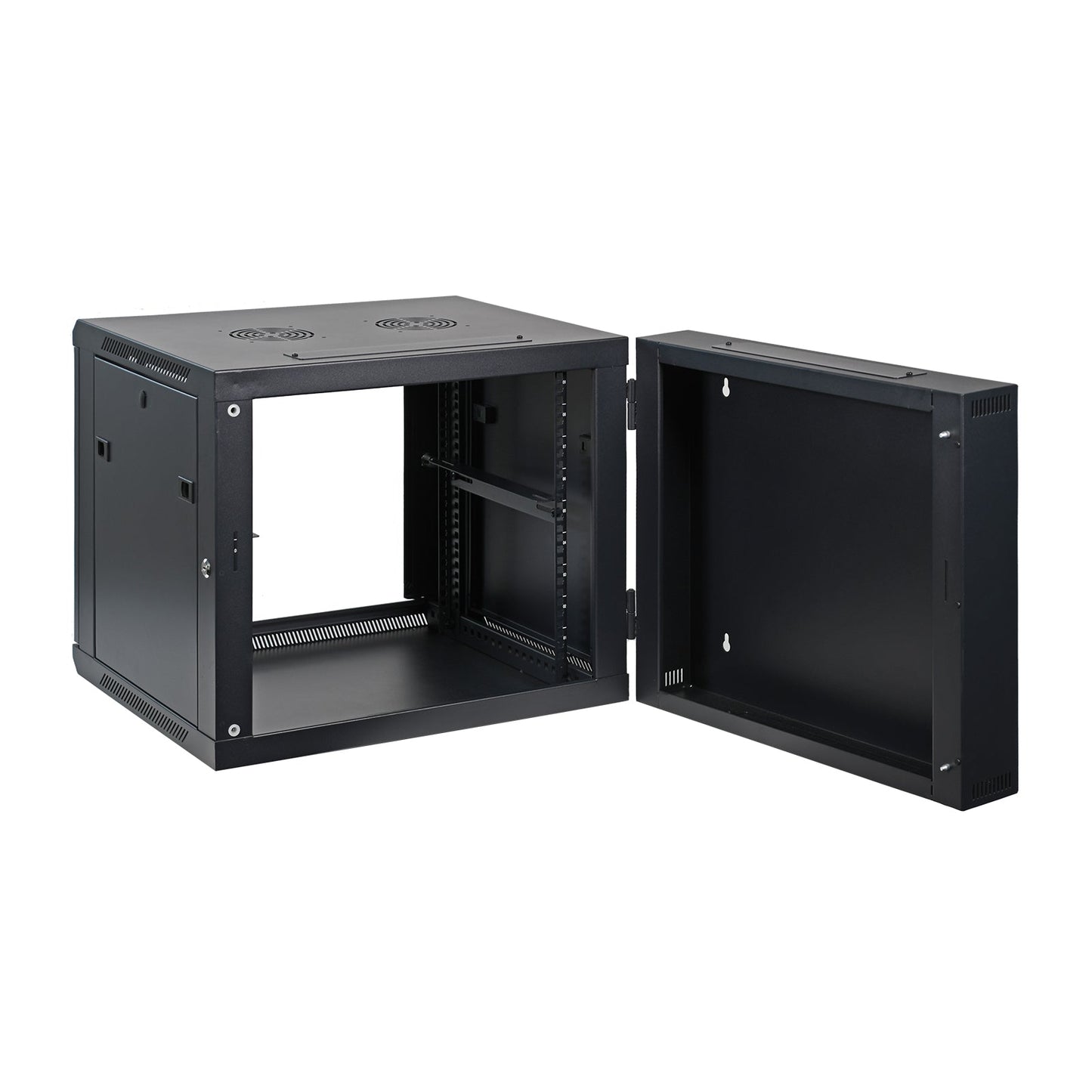 Aeons SB Series 9U Wall-Mount Network Cabinet, Hinged Swing-Out, Mid-Depth, Glass Door