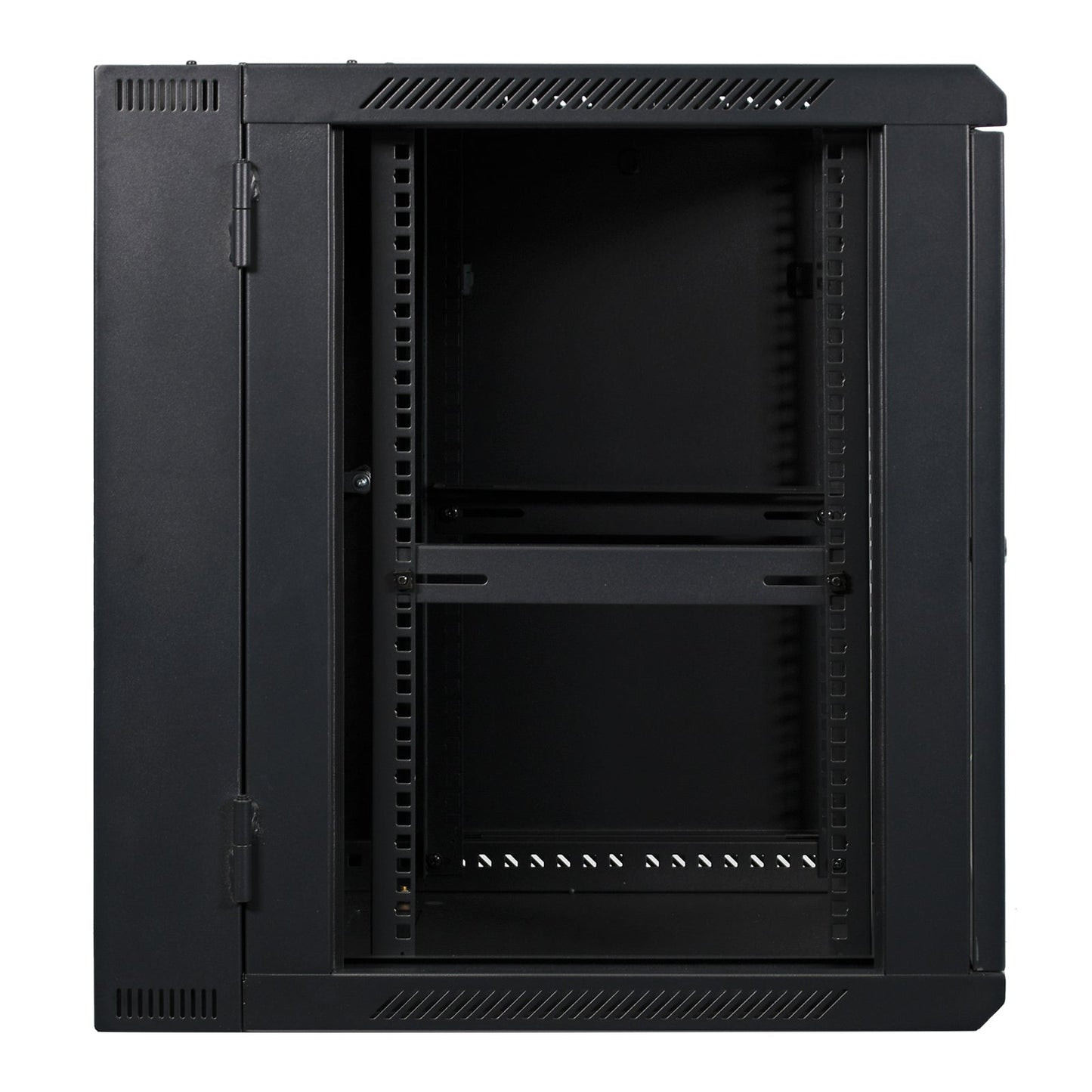 Aeons SB Series 12U Wall-Mount Network Cabinet, Hinged Swing-Out, Mid-Depth, Glass Door