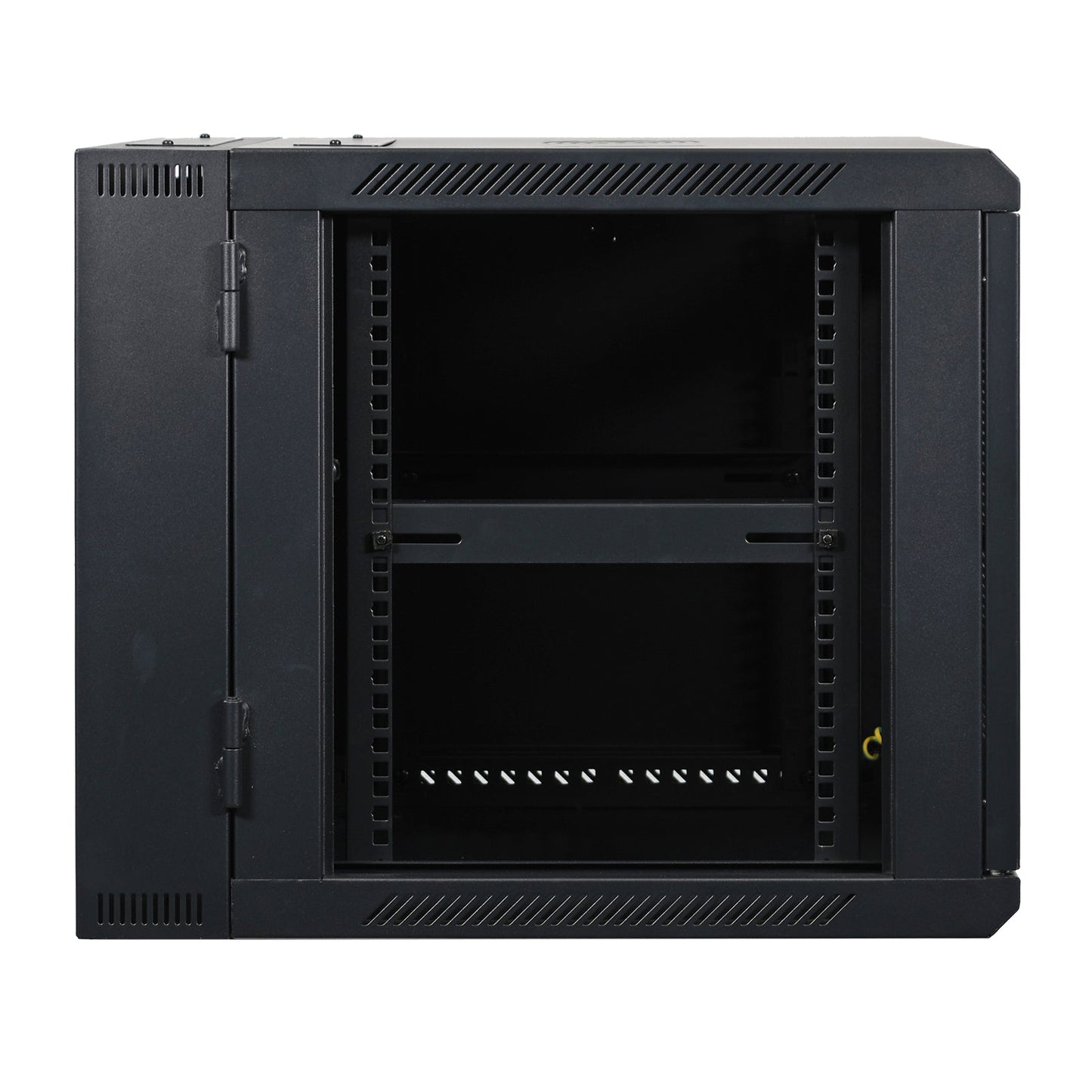 Aeons SB Series 9U Wall-Mount Network Cabinet, Hinged Swing-Out, Mid-Depth, Glass Door