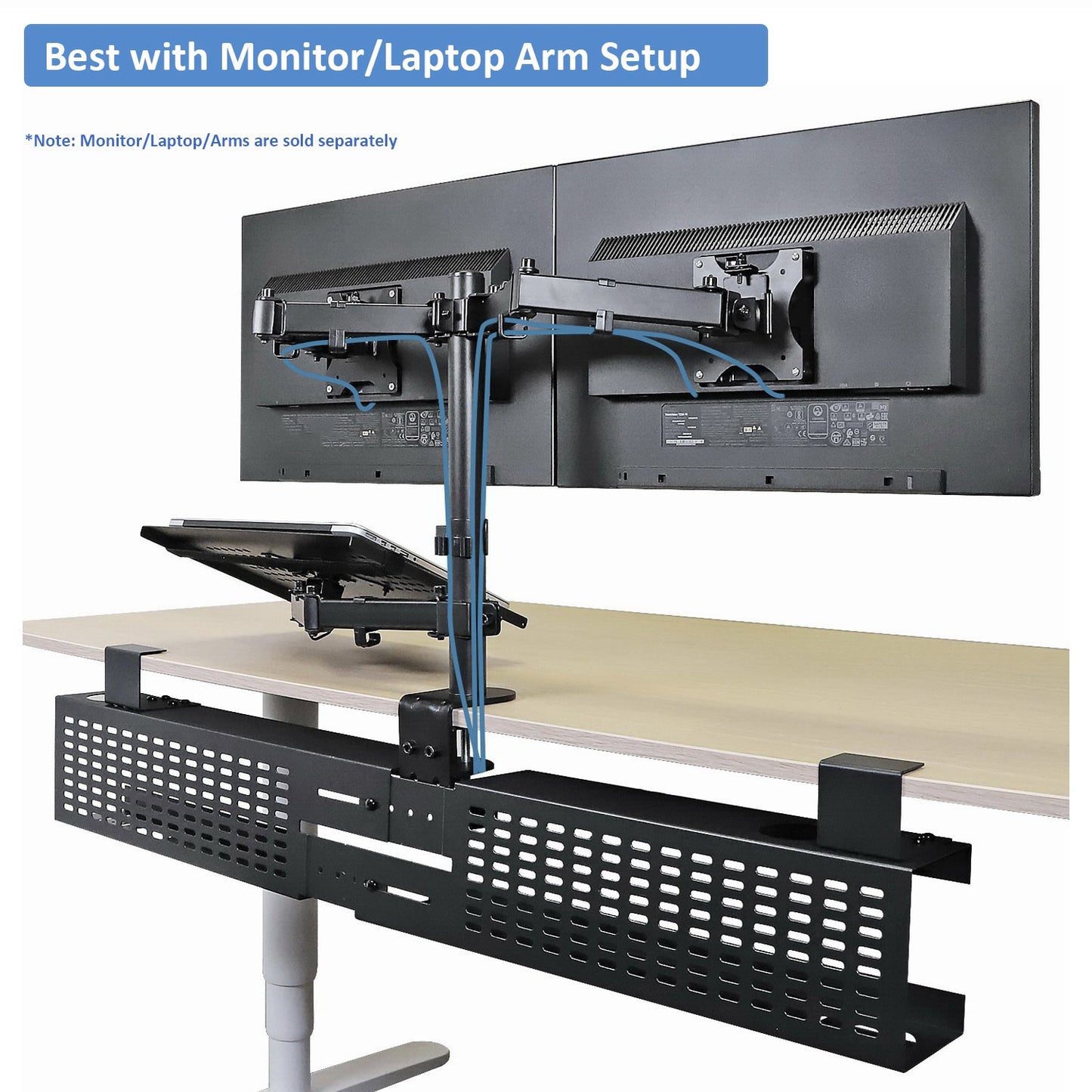 Aeons Workspace Under Desk Cable Management Tray Wire Cord Organizer, C Clamp Mount and Modesty Panel, Adjustable up to 45-inch, Black