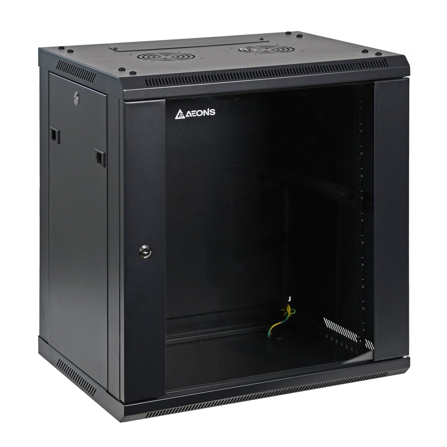 Aeons SP Series 12U Wall-Mount Rack Cabinet, Switch-Depth, Glass Door