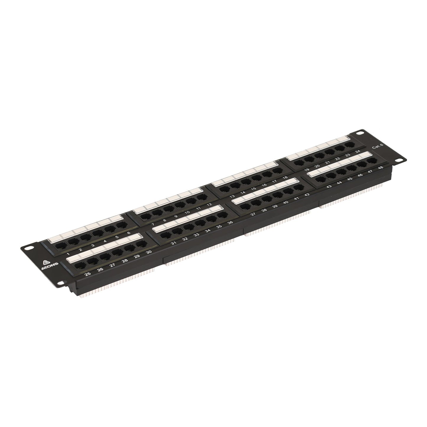Aeons 48-Port CAT6 UTP Patch Panel, 2U 19-inch Rack Mount Keystone RJ45 Cat 5/5e/6 Gigabit/Fast Ethernet, Cable Management Bar, Black