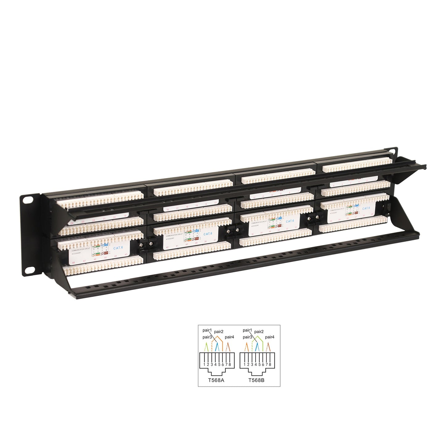 Aeons 48-Port CAT6 UTP Patch Panel, 2U 19-inch Rack Mount Keystone RJ45 Cat 5/5e/6 Gigabit/Fast Ethernet, Cable Management Bar, Black
