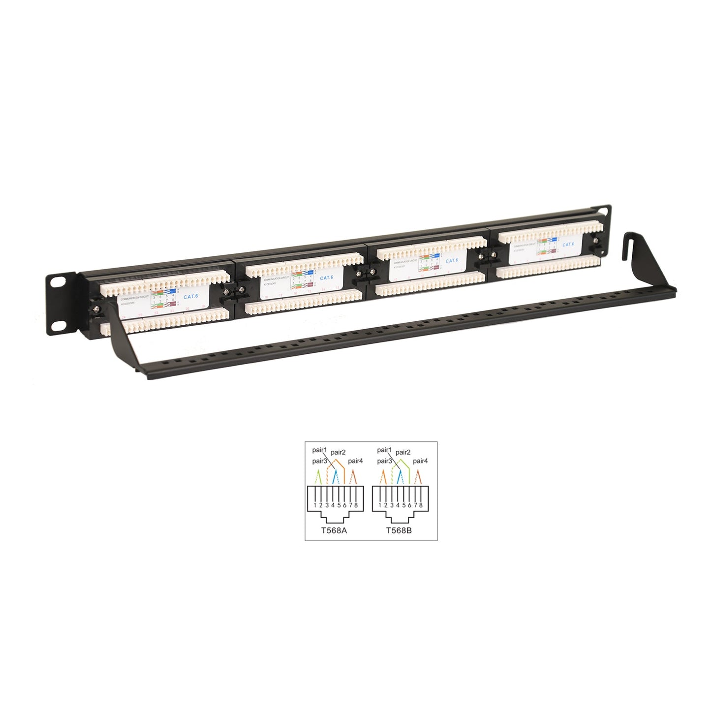 Aeons 24-Port CAT6 UTP Patch Panel, 1U 19-inch Rack Mount Keystone RJ45 Cat 5/5e/6 Gigabit/Fast Ethernet, Cable Management Bar, Black