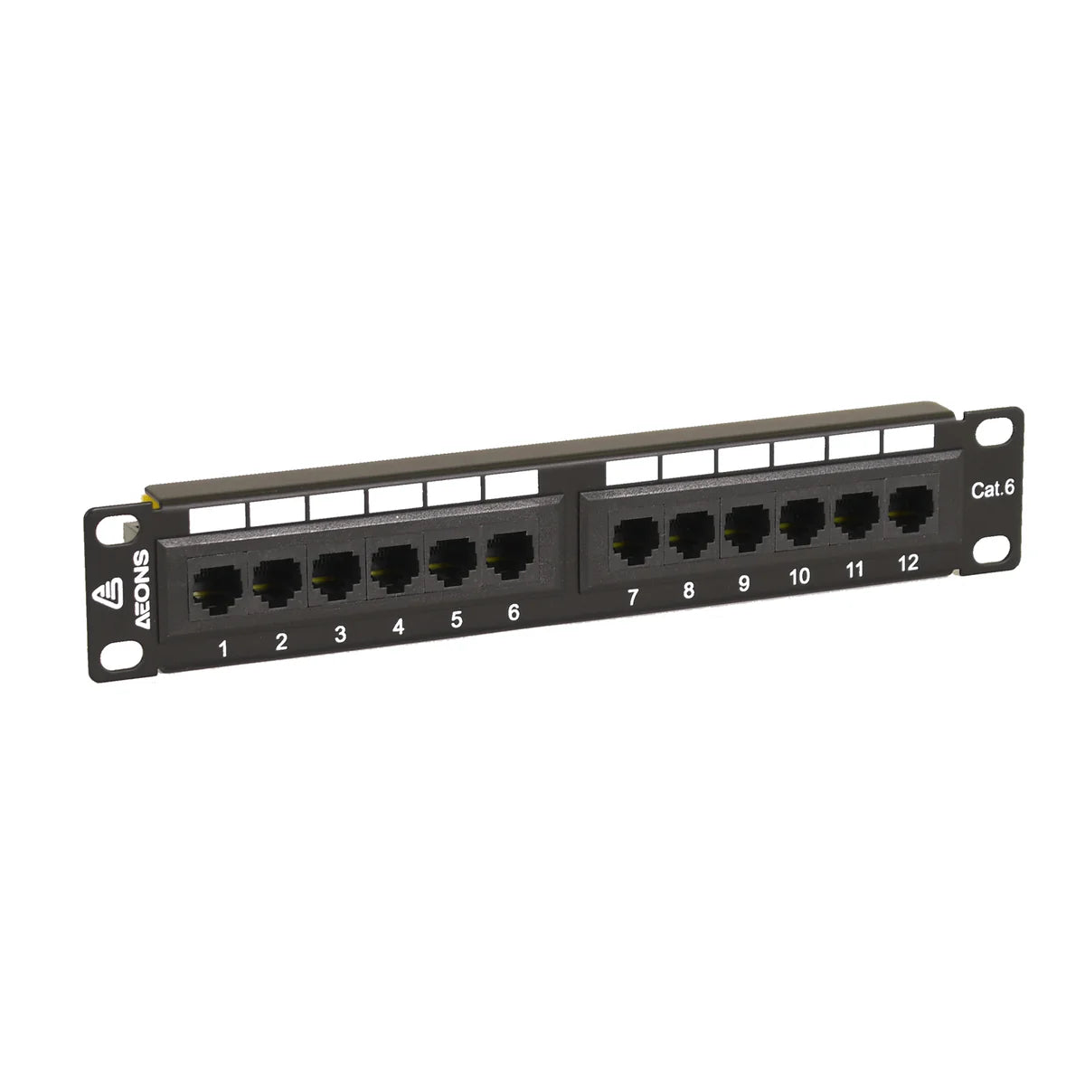 Aeons 12-Port CAT6 UTP Patch Panel, 1U 10-inch Rack Mount Keystone Jacks RJ45 Compatible with Cat 5/5e/6 Gigabit/Fast Ethernet, Black