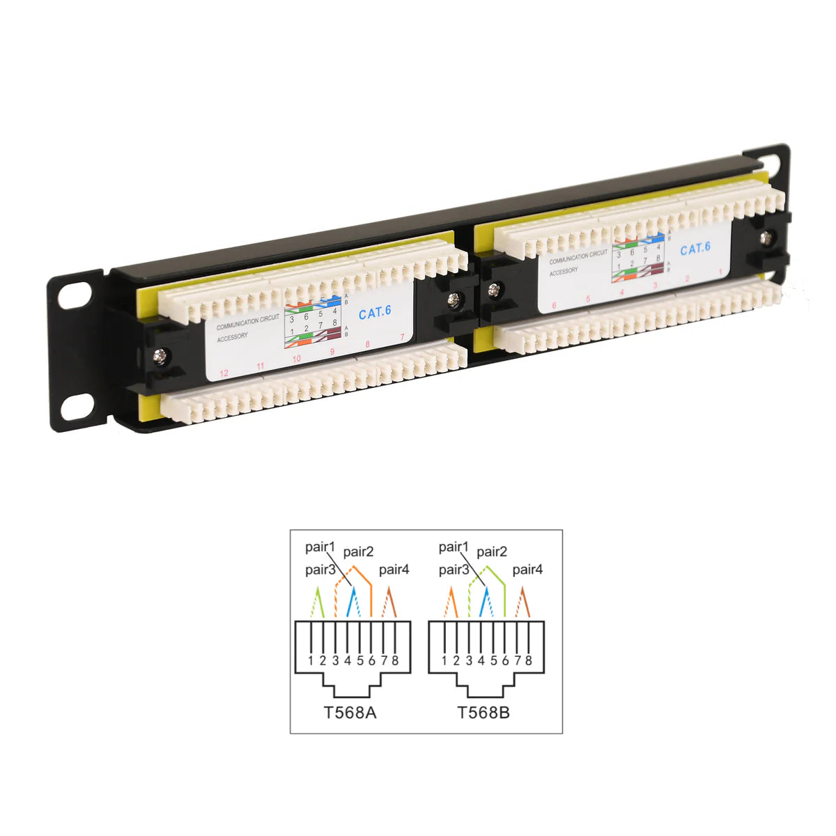 Aeons 12-Port CAT6 UTP Patch Panel, 1U 10-inch Rack Mount Keystone Jacks RJ45 Compatible with Cat 5/5e/6 Gigabit/Fast Ethernet, Black