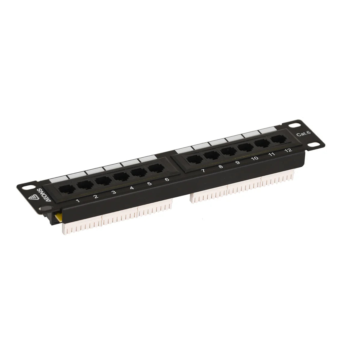 Aeons 12-Port CAT6 UTP Patch Panel, 1U 10-inch Rack Mount Keystone Jacks RJ45 Compatible with Cat 5/5e/6 Gigabit/Fast Ethernet, Black