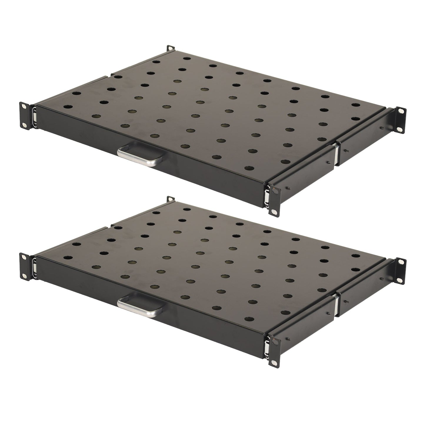 Aeons Premium 1U Rack Mount Vented 4-Post Sliding Shelf, 14-inch Depth, 2-Pack