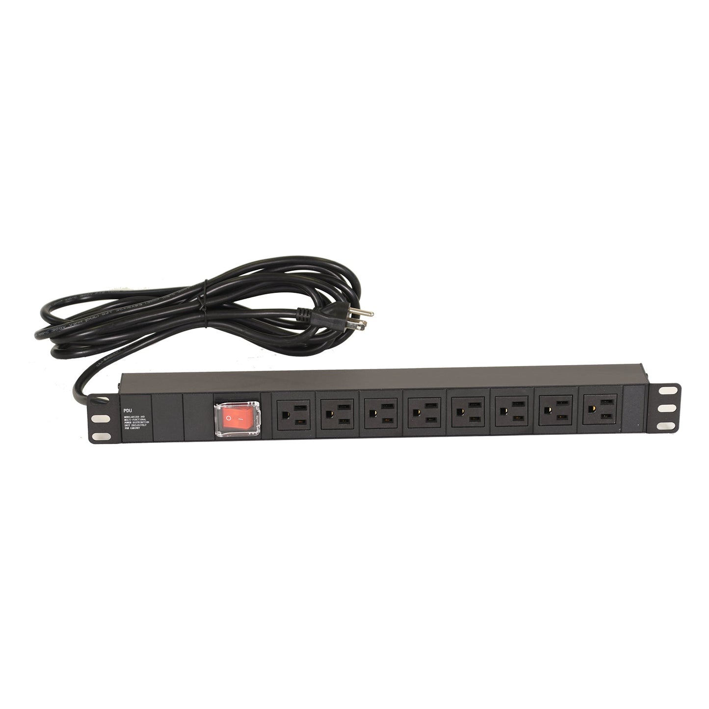 Aeons 1U Rack Mount PDU Power Strip, 8 Outlets, 15A, 12 ft. Cord, Metal Slim Design