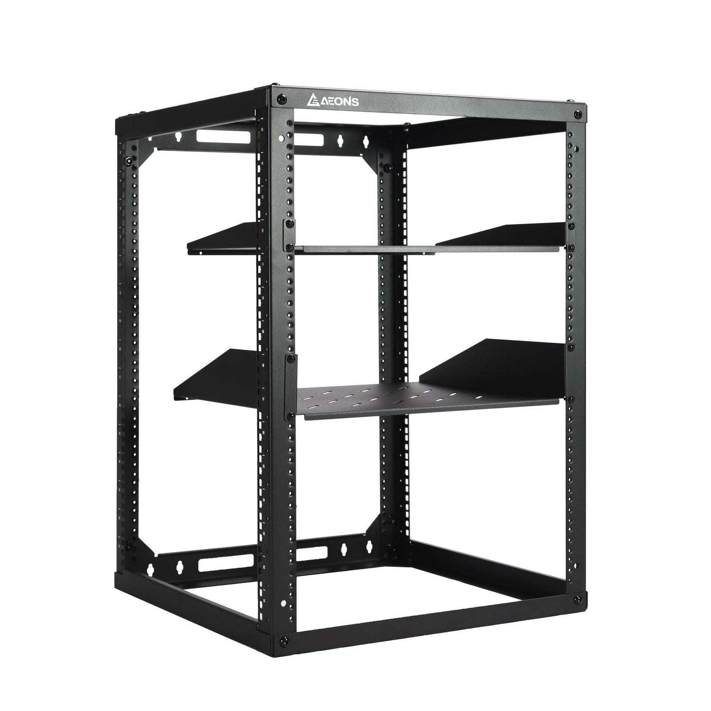 Aeons SRC Series 15U 4-Post Wall-Mount Open Frame Rack, Side Mount, Floor-Standing, Rack Shelves