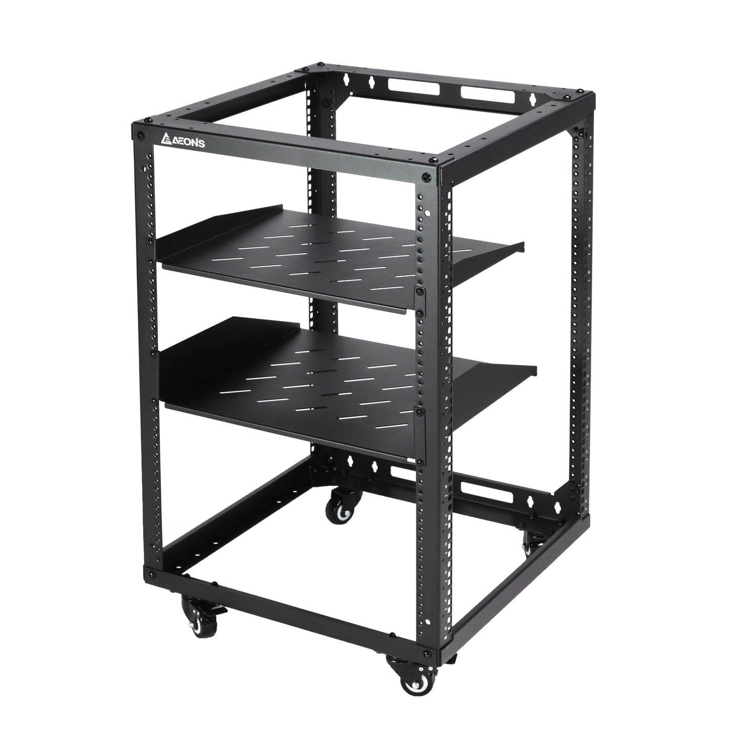 Aeons SRC Series 15U 4-Post Wall-Mount Open Frame Rack, Side Mount, Floor-Standing, Rack Shelves
