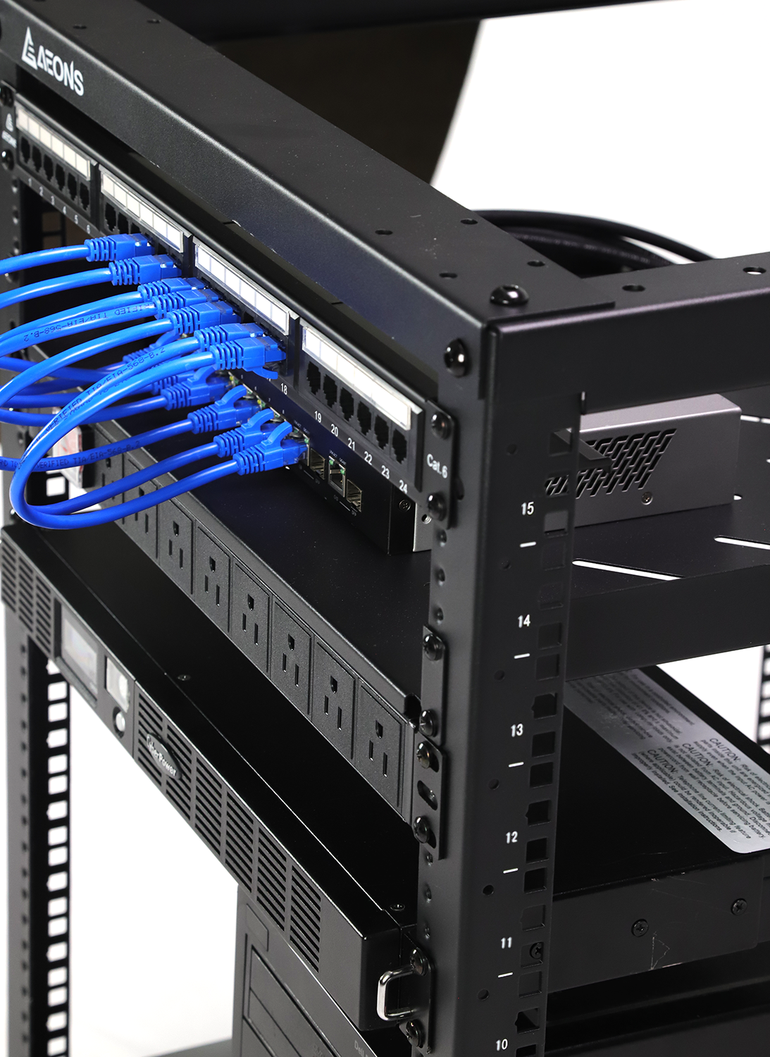 Aeons SRC Series 15U 4-Post Wall-Mount Open Frame Rack, Side Mount, Floor-Standing, Rack Shelves
