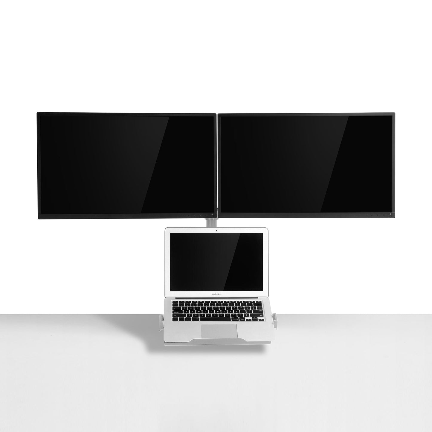 Aeons Dual Monitor and Laptop Tray Desk Mount, 3-in-1 Adjustable Triple Arm fits 27 inch Screen with VESA, Clamp and Cable Management, Silver