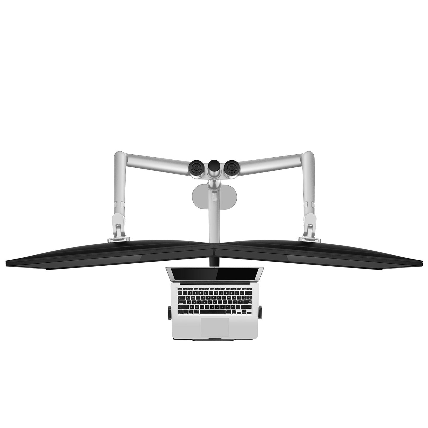 Aeons Dual Monitor and Laptop Tray Desk Mount, 3-in-1 Adjustable Triple Arm fits 27 inch Screen with VESA, Clamp and Cable Management, Silver