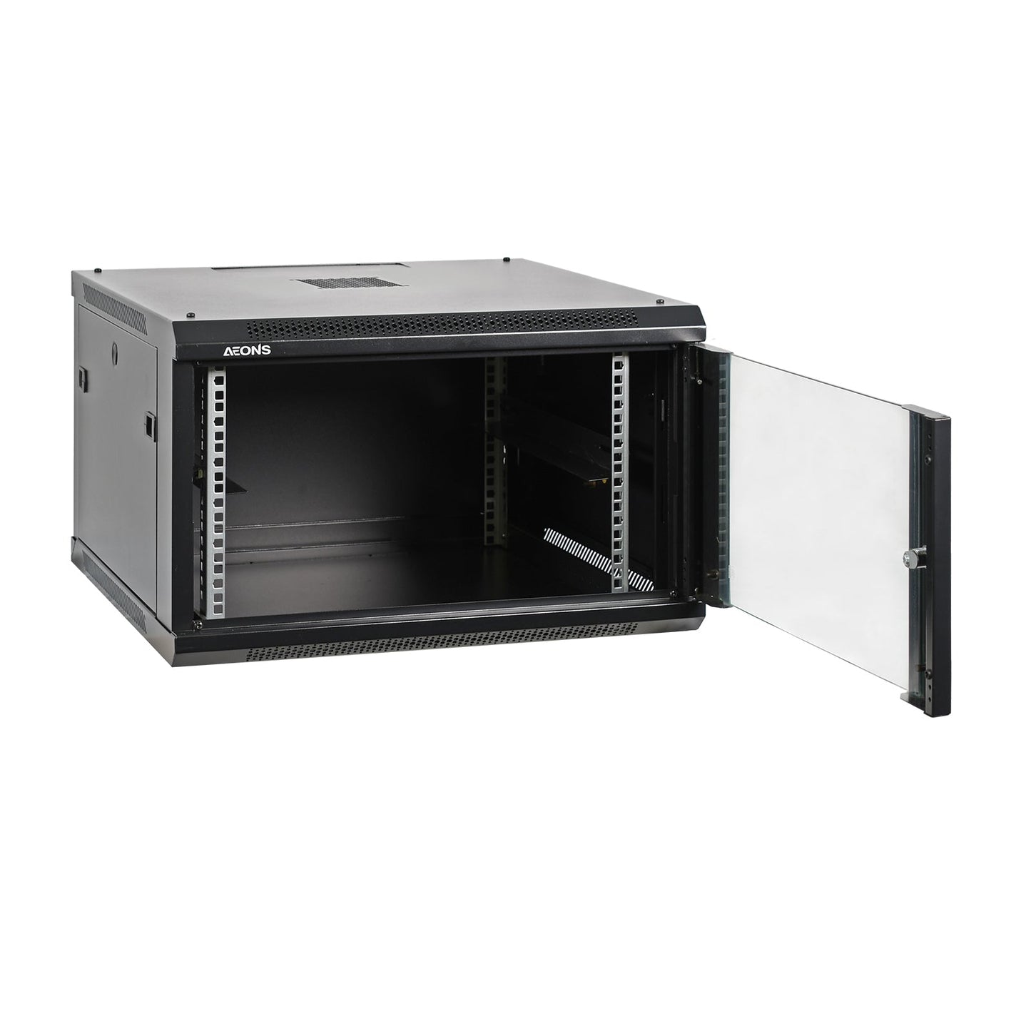 6U Wall Rack Cabinet Mid Depth Glass Door