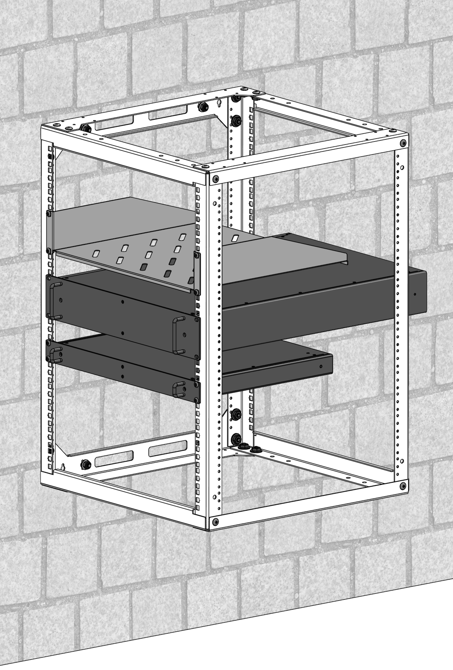 Aeons SRC Series 15U 4-Post Wall-Mount Open Frame Rack, Side Mount, Floor-Standing, Rack Shelves
