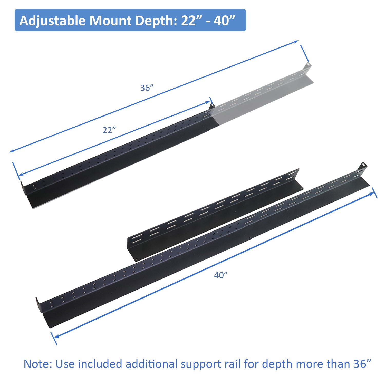 Aeons Universal 1U Adjustable Rack Mount Server Shelf Rails, up to 40-inch Depth