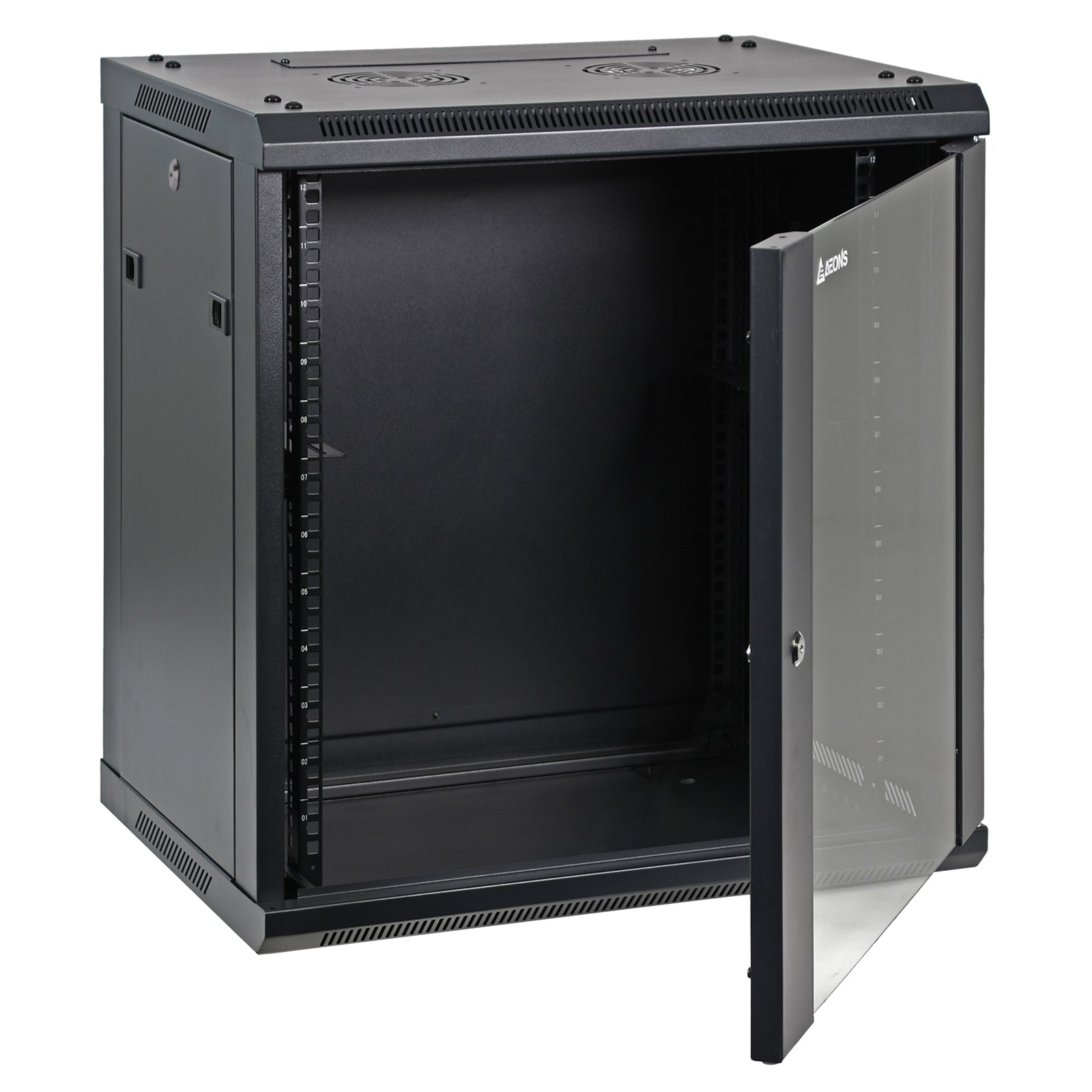 Aeons SP Series 12U Wall-Mount Rack Cabinet, Switch-Depth, Glass Door