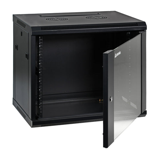 Aeons SC Series 9U Wall-Mount Rack Cabinet, Switch-Depth, Glass Door, Assembled