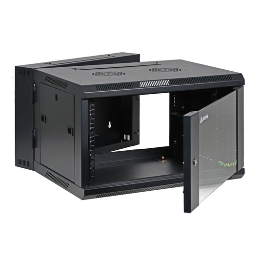 Aeons SB Series 6U Wall-Mount Network Cabinet, Hinged Swing-Out, Switch-Depth, Glass Door