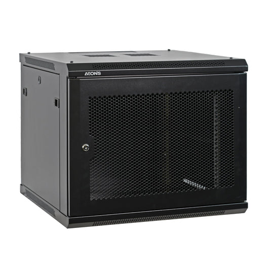 Aeons Pro Series 9U Wall-Mount Rack Cabinet, Mid-Depth, Vented Door