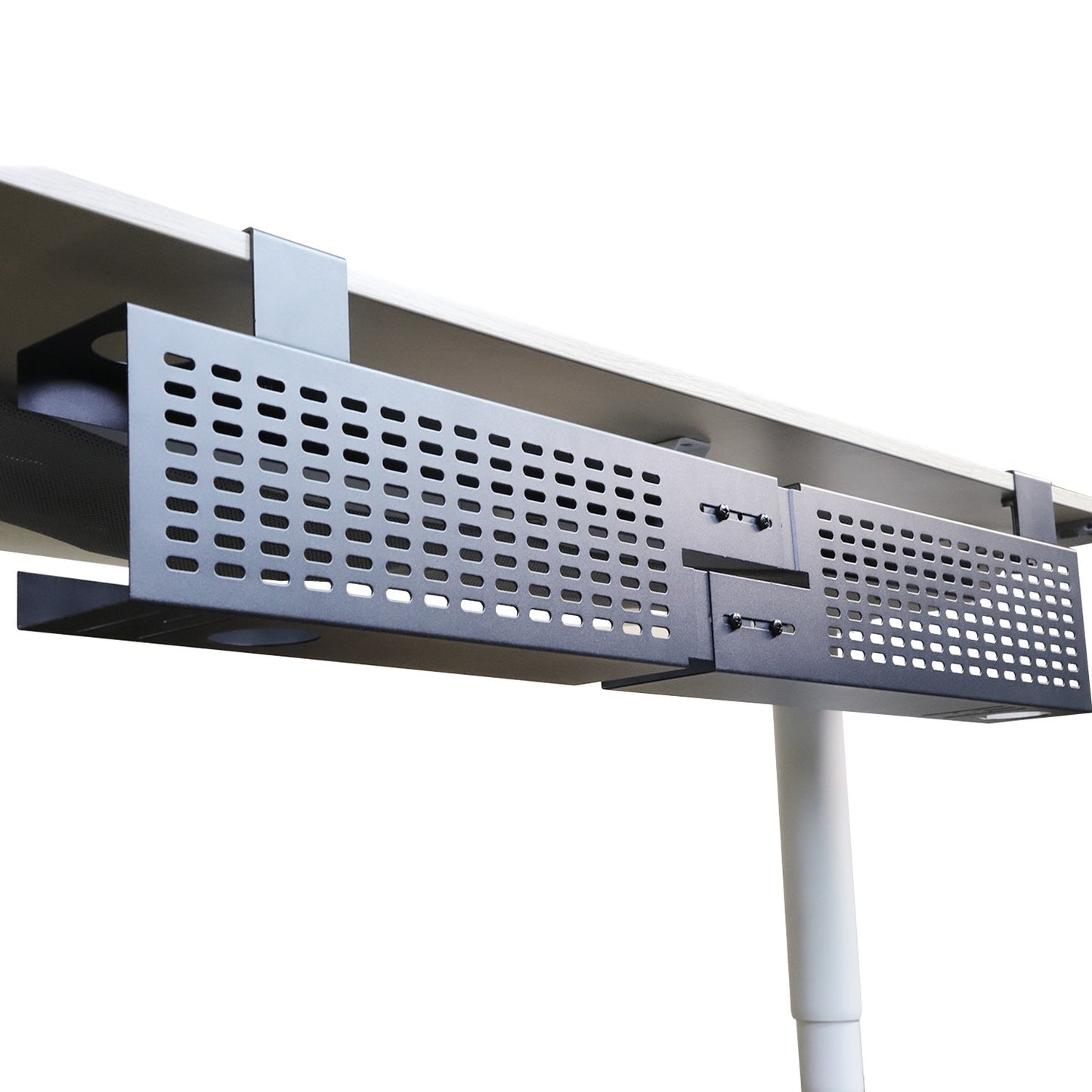 Aeons Workspace Under Desk Cable Management Tray Wire Cord Organizer,  C Clamp Mount and Modesty Panel, Adjustable up to 45-inch, Black