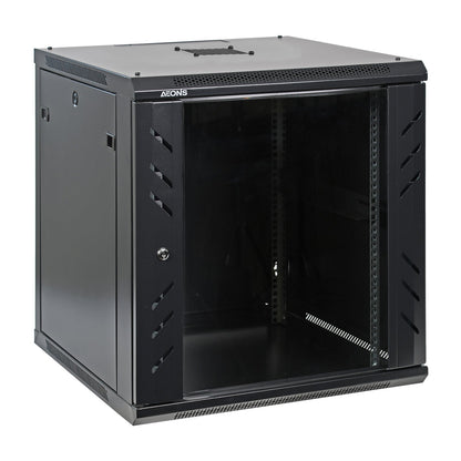 Aeons Pro Series 12U Wall-Mount Rack Cabinet, Mid-Depth, Glass Door