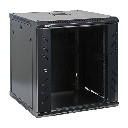 Aeons Pro Series 12U Wall-Mount Rack Cabinet, Mid-Depth, Glass Door