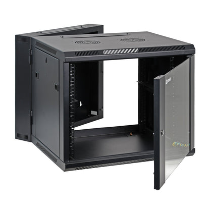 Aeons SB Series 9U Wall-Mount Network Cabinet, Hinged Swing-Out, Mid-Depth, Glass Door