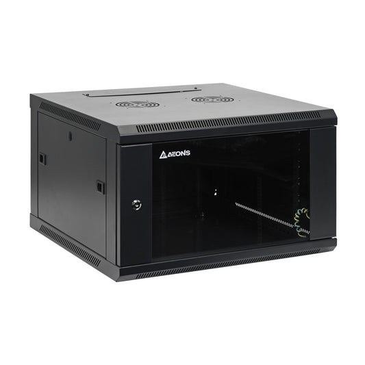Aeons SC Series 6U Wall-Mount Rack Cabinet, Mid-Depth, Glass Door, Assembled