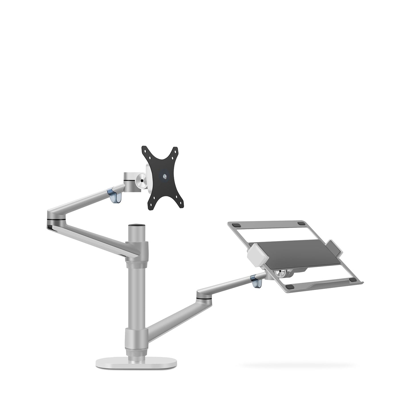 Aeons Monitor and Laptop Tray Desk Mount, 2-in-1 Adjustable Dual Arm fits 27 inch Screen with VESA, Clamp and Cable Management, Silver
