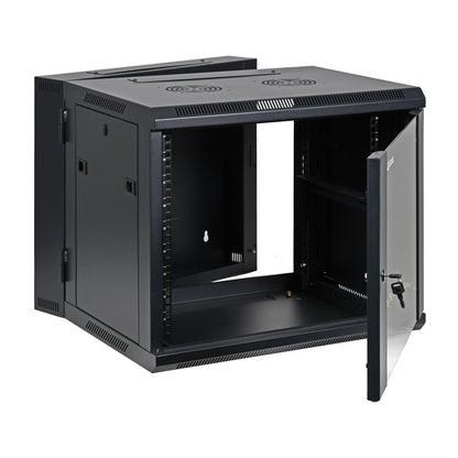 Aeons SB Series 9U Wall-Mount Network Cabinet, Hinged Swing-Out, Switch-Depth, Glass Door