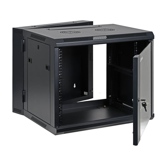Aeons SB Series 9U Wall-Mount Network Cabinet, Hinged Swing-Out, Switch-Depth, Glass Door