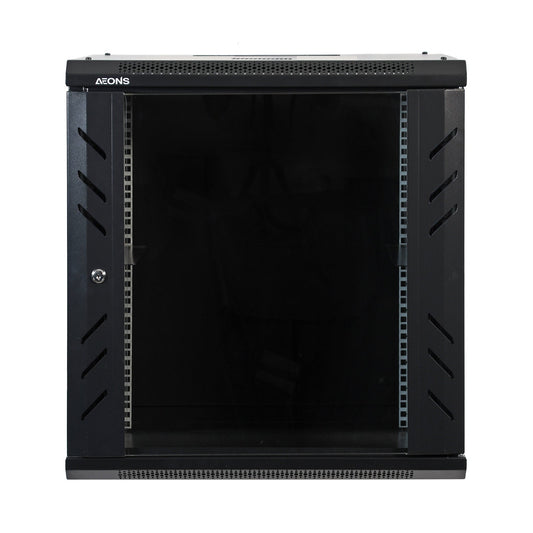 Aeons Pro Series 12U Wall-Mount Rack Cabinet, Switch-Depth, Glass Door