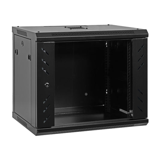 Aeons Pro Series 9U Wall-Mount Rack Cabinet, Switch-Depth, Glass Door