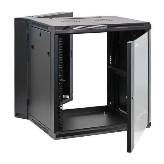 Aeons SB Series 12U Wall-Mount Network Cabinet, Hinged Swing-Out, Mid-Depth, Glass Door