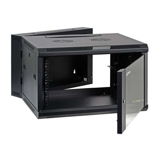 Aeons SB Series 6U Wall-Mount Network Cabinet, Hinged Swing-Out, Mid-Depth, Glass Door