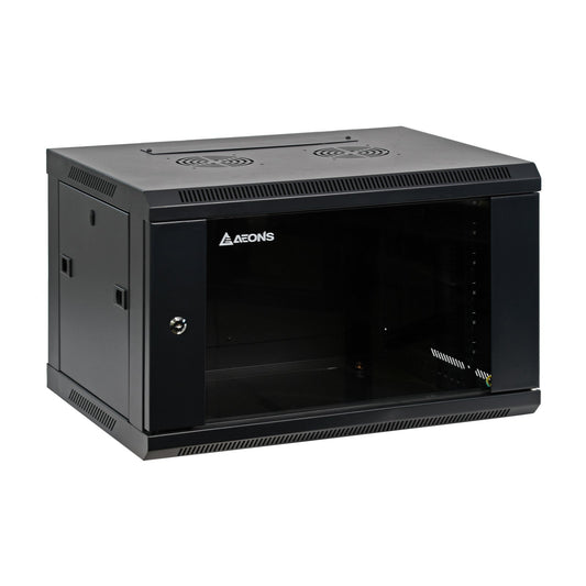 Aeons SC Series 6U Wall-Mount Rack Cabinet, Switch-Depth, Glass Door, Assembled