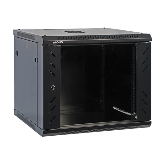 Aeons Pro Series 9U Wall-Mount Rack Cabinet, Mid-Depth, Glass Door
