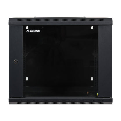 Aeons SB Series 9U Wall-Mount Network Cabinet, Hinged Swing-Out, Mid-Depth, Glass Door