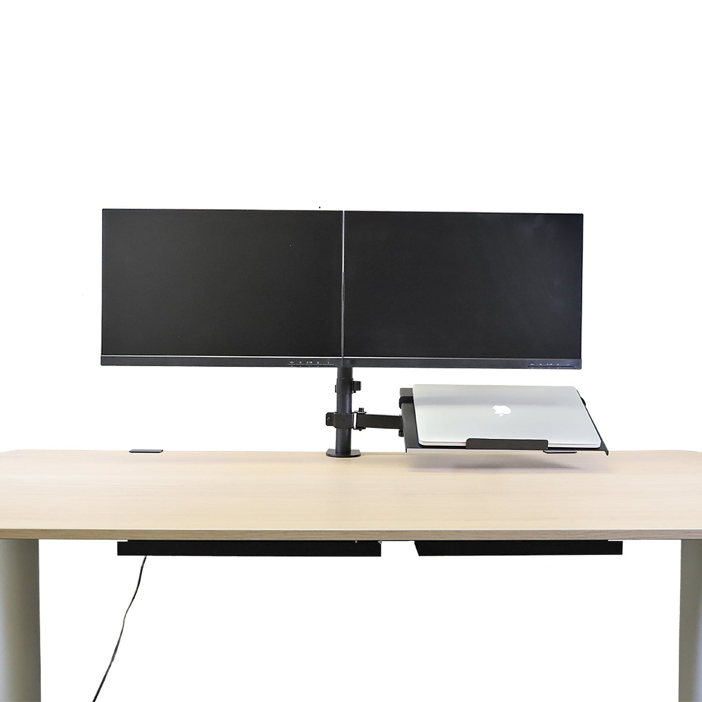 Aeons Dual Monitor and Laptop Tray Desk Mount, 3-in-1 Adjustable Triple Arm fits 27 inch Screen with VESA, Clamp and Cable Management, Black