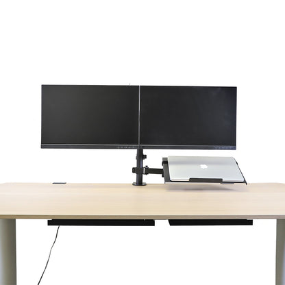 Aeons Dual Monitor and Laptop Tray Desk Mount, 3-in-1 Adjustable Triple Arm fits 27 inch Screen with VESA, Clamp and Cable Management, Black